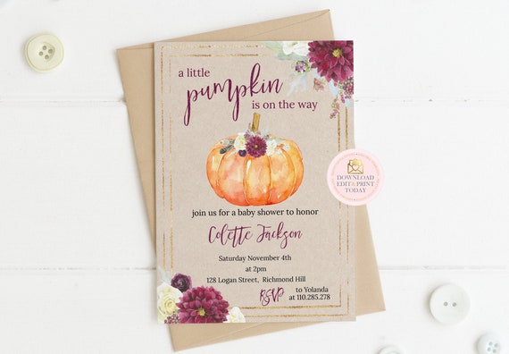 Editable Fall Baby Shower Invitation, INSTANT DOWNLOAD, Editable Baby Shower Invite, Templett, Pumpkin Baby Shower, Printable Invitation Il_570xn