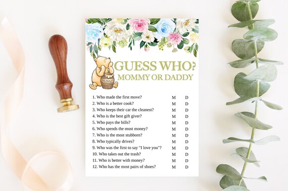 Winnie Pooh Baby Shower Mom or Dad Game, Classic Pooh Mommy or Daddy, Gender Neutral Editable Guess Who Game Printable, INSTANT DOWNLOAD Il_570xn