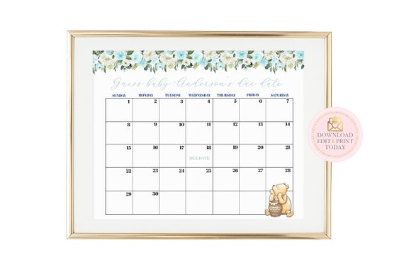 Vintage Pooh Printable Pregnancy Calendar, Winnie The Pooh Guess The