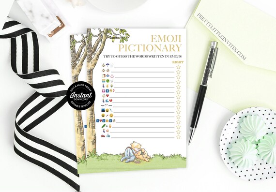 Winnie The Pooh Emoji Game For A Gender Neutral Baby Shower, Classic Pooh Bear Printable Guessing Game Template, Fun Shower Activity Il_570xn