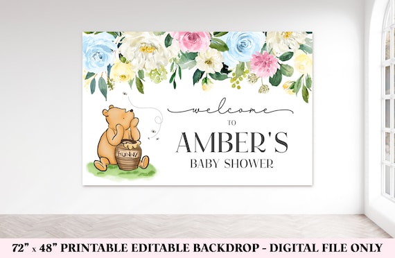 Winnie The Pooh Backdrop, YOU PRINT, Classic Pooh Bear, Bear Birthday, Winnie Banner, Winnie Pooh Decorations, Printable Backdrop File Il_570xn