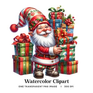 Gnomo navideño (PNG), Gnomo con regalos, Gnomo festivo, Diseño de sublimación/prensa térmica de gnomo adorable