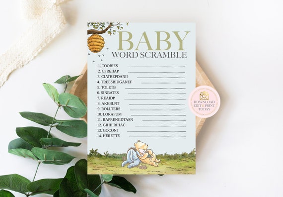 Winnie the Pooh Baby Shower Baby Word Scramble, Pooh Baby Shower, Winnie Baby Shower Game, Pooh Shower Game, Pooh Word Scramble Classic Pooh Il_570xn