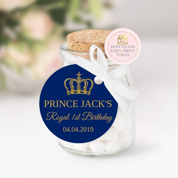 Prince Favor Tags, Blue Prince Favor Tags, Royal Birthday, Thank you tags, Birthday, Christening, Baby Shower, Prince Cupcake Toppers Il_570xn