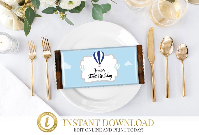 Hot Air Balloon Aldi Chocolate Wrappers Baby Shower Printable Birthday Balloon Baby Shower Baby Shower Favor Candy Wrapper Editable
