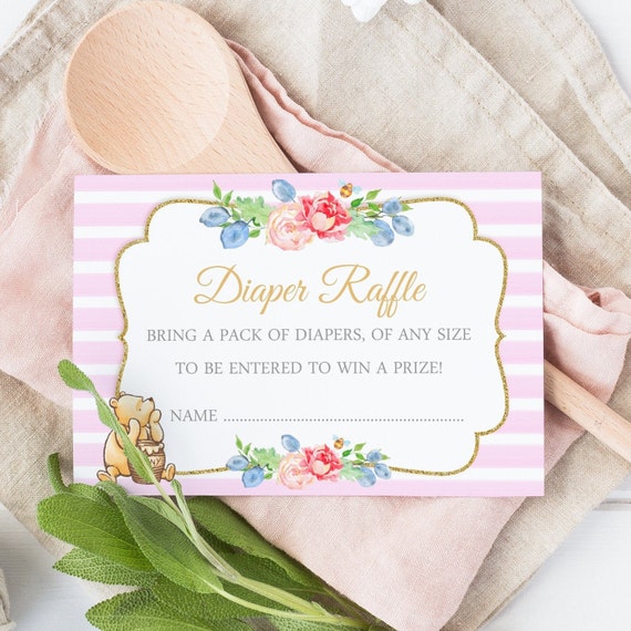 Winnie the Pooh Diaper Raffle, Classic Pooh Baby Shower, Girl Baby Shower Diaper Raffle Ticket, Vintage Winnie The Pooh Diaper Game Il_570xn