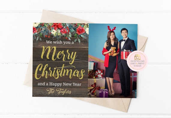 Corjl Christmas Card, Rustic Christmas Card, INSTANT DOWNLOAD Christmas Card, Christmas Template, Photo Card, Merry Christmas, Holiday Il_570xn