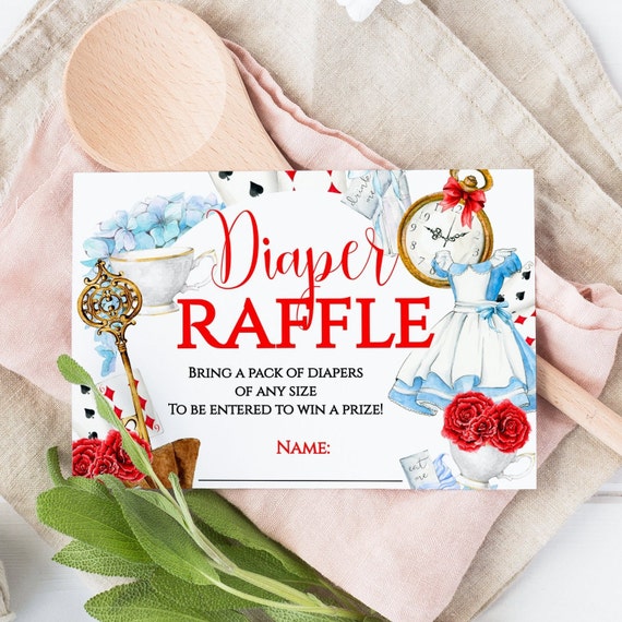 Alice in Wonderland Diaper Raffle Inserts, Alice Baby Shower, Printable, Diaper Raffle Ticket, Tea Party, Insert Card, Editable, Mad Hatter Il_570xn