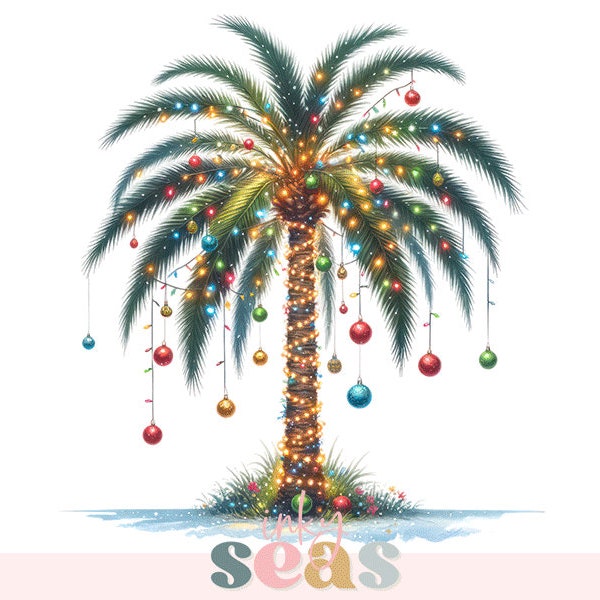 Christmas Palm Tree Clipart, Tropical Christmas Clipart, Beach Christmas Clipart, Summer Christmas PNG, Clipart For Sublimation/Heat Press