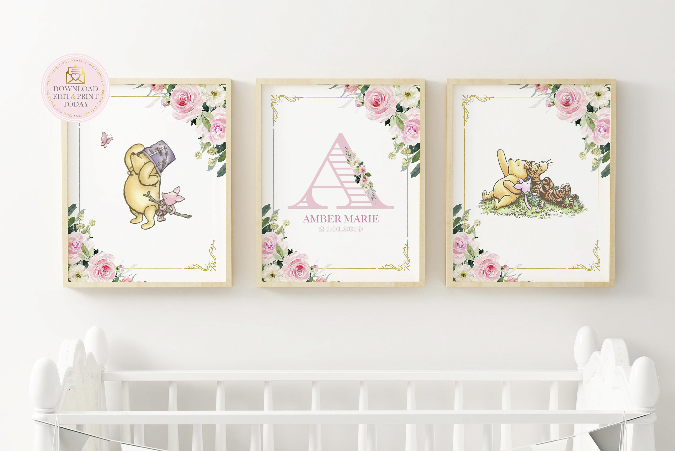 Winnie The Pooh Nursery Wall Art For A Girl Nursery Baby Etsy