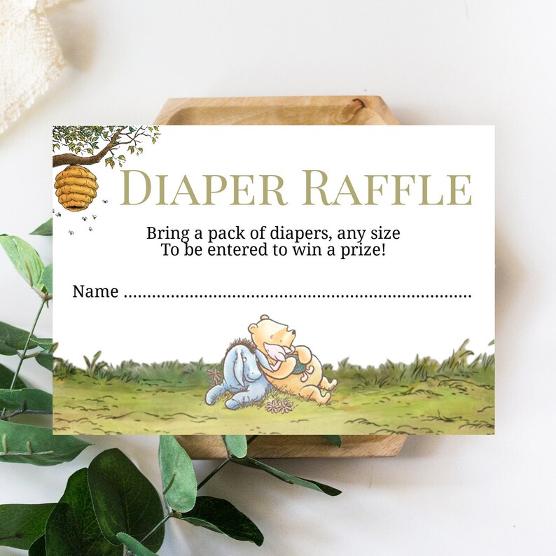 Winnie the Pooh Baby Shower Diaper Raffle Cards Printable | Etsy