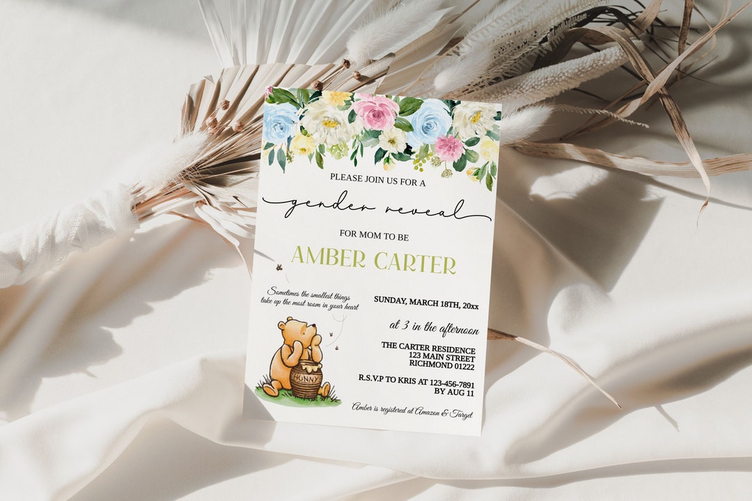 Winnie the Pooh Gender Reveal Baby Shower Invitation Template Etsy