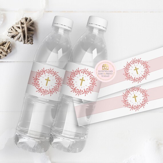 Pink Printable Baptism Water Bottle Labels, Christening Water Bottle Labels, First Communion, Girl Baptism, INSTANT DOWNLOAD, Confirmation Il_570xn