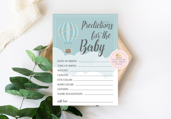Hot Air Balloon Baby Shower Game, Baby Prediction Card, Baby Boy Shower, Printable Baby Predictions, Baby Predictions, Baby Shower Games Il_570xn