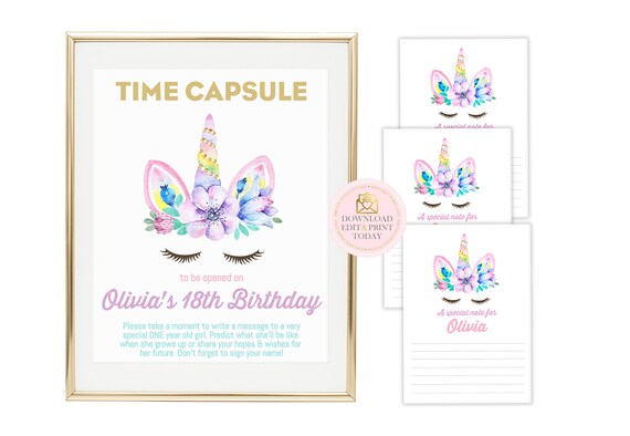 Printable Unicorn Time Capsule, Unicorn Birthday, Time Capsule Sign ...