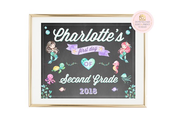 Mermaid First Day Of School Chalkboard Sign, First Day Of School Sign, Chalkboard Sign, Back To School Sign, Mermaid School Chalkboard Il_570xn