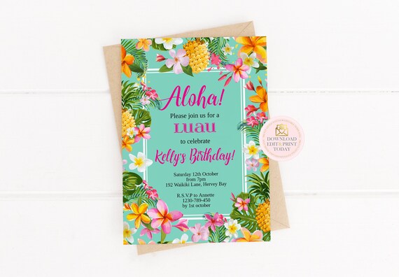 INSTANT DOWNLOAD Luau Invitation, Luau Birthday, Luau Party, Hawaiian Invitation, Birthday Invitation, Hawaiian Party, Hawaiian Birthday Il_570xn