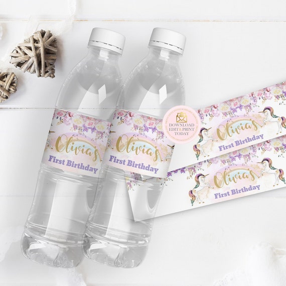 Unicorn Party Water Bottle Labels, Unicorn Birthday, Unicorn Water Bottle Label, Unicorn Labels, Rainbow Unicorn, INSTANT DOWNLOAD, Editable Il_570xn
