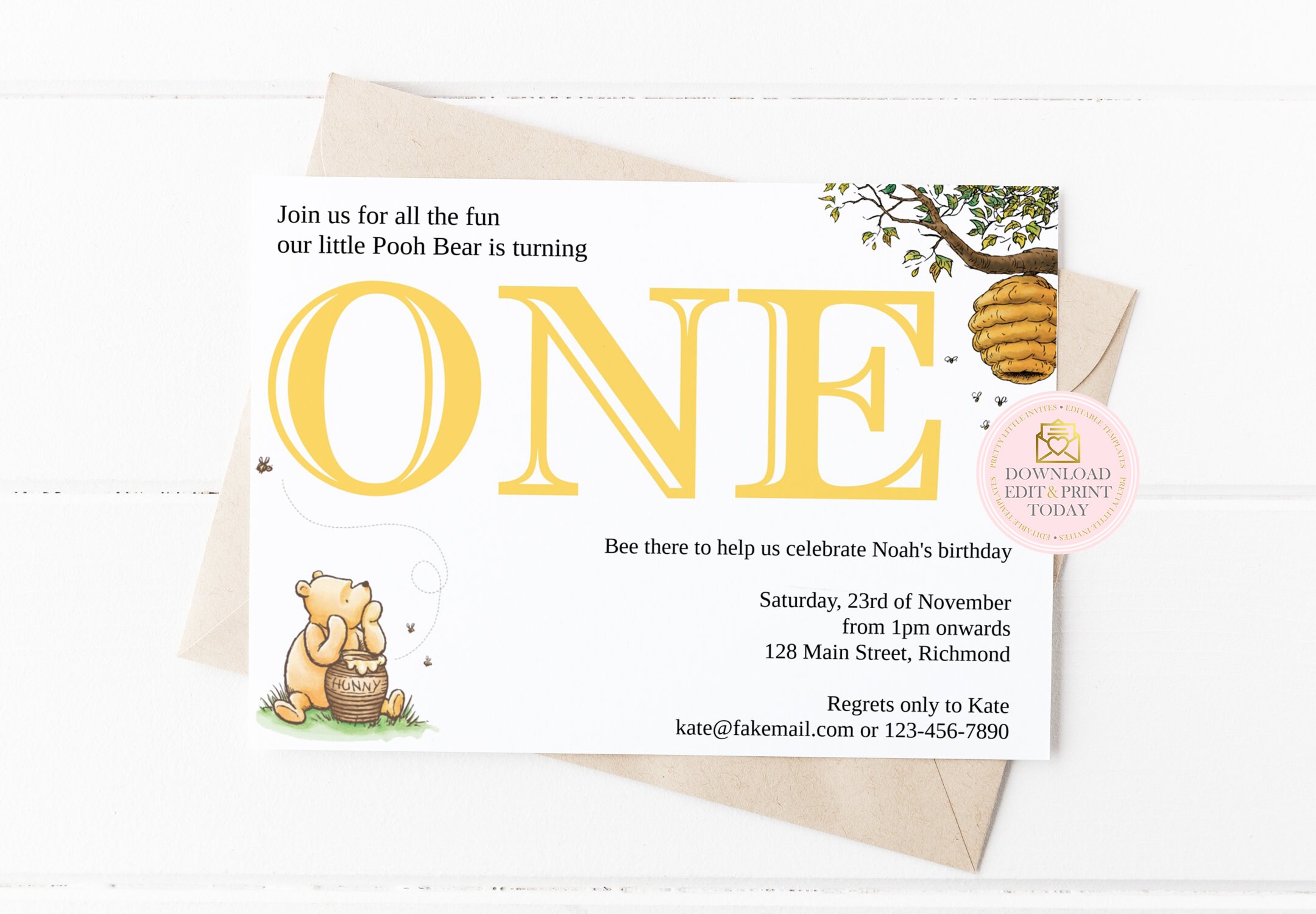 Winnie the Pooh Invite Winnie the Pooh invitation Winnie the Pooh Birthday Invitation Pooh Instant Download Winnie the Pooh Pooh Bear