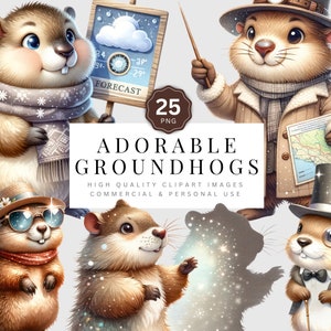 Imágenes prediseñadas de marmota de acuarela, ilustraciones lindas de marmota, pegatinas del planificador de primavera Gráficos de pronóstico del tiempo Descarga digital Scrapbooking Art