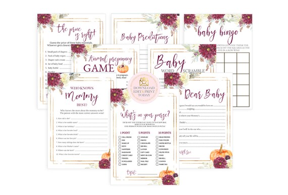 Pumpkin Baby Shower Games Package, Fall Baby Shower Games, Autumn Baby Shower Games, Pumpkin Baby Shower Activity, Little Pumpkin Baby Games Il_570xn
