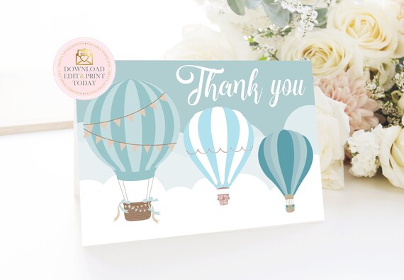 Hot Air Balloon Thank You Card, Printable Thank You Card, Balloon Thank You, Up Up and Away Birthday, Baby Shower, INSTANT DOWNLOAD, Balloon Il_570xn