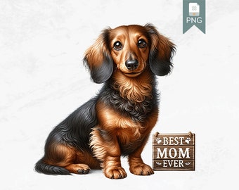 Dachshund PNG Clipart, Best Mom Ever Dog Illustration, Cute Wiener Dog Digital Art, Animal Lovers Gift, Mother's Day Printable Image