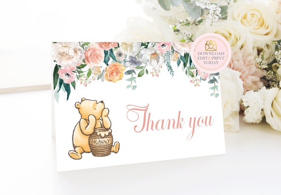 Winnie the Pooh Classic Pooh Thank You Card Classic Pooh Baby Shower Thank You Card Pooh Thank You Pooh Party Pooh Baby Shower Editable Il_570xn