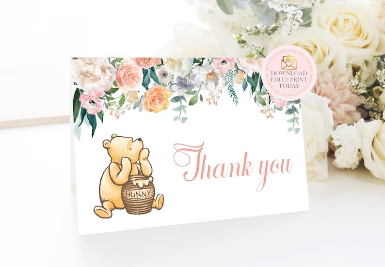 Winnie the Pooh Classic Pooh Thank You Card Classic Pooh Baby | Etsy