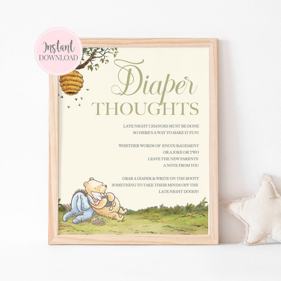 Vintage Winnie The Pooh Late Night Diapers, Fun Baby Shower Game, Classic Pooh Write On Diaper Game, Diaper Thoughts Message Sign Pooh Bear Il_570xn