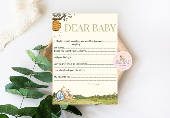 Winnie the Pooh Baby Shower Dear Baby Cards, Baby Wish Cards, Parenting Advice, Wishes For Baby, Classic Pooh Baby Shower, Pooh Baby Shower. Il_570xn