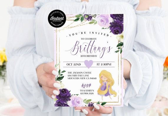 RAPUNZEL Invitation, Tangled Birthday Invite Editable Template, Princess Digital Invitation, Princess Rapunzel Tangled Party Printables Il_570xn