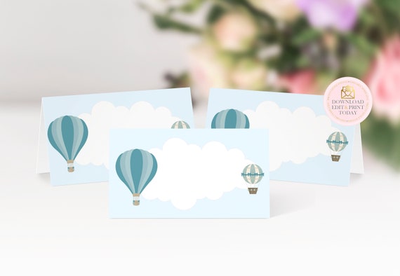 Hot Air Balloon Vintage Baby Shower Place Cards, Adventure Place Cards, Balloons, Up Up and Away, First Birthday, Hot Air Balloon Tent Cards Il_570xn