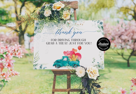 Drive By Winnie The Pooh Party Parade Thank You Sign, Classic Pooh Bear Baby Shower Editable Sign, Social Distancing Birthday Poster Il_570xn