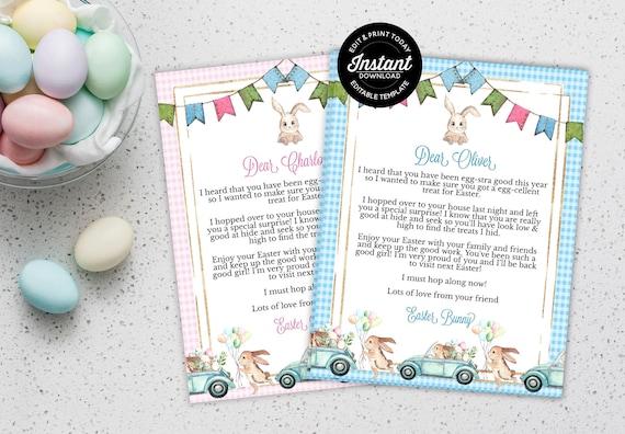 Letter from The Easter Bunny For Boy and Girl, Edit Yourself Print At Home Personalized Easter Bunny Printable Note, Easter Bunny Letter Il_570xn