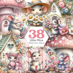 Whimsical Mouse Watercolor Clipart: Cottagecore Mice PNG (Digital Download)