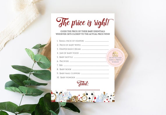 Alice In Wonderland Baby Shower Game, The Price Is Right Game, Printable Games, INSTANT DOWNLOAD, Baby Shower Activity, Girl Baby Shower Il_570xn