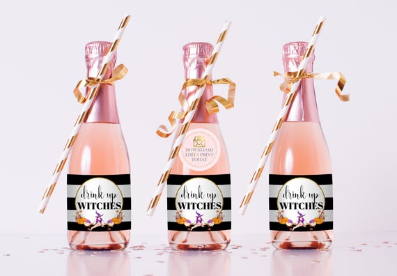 Halloween Bottle Labels, Halloween Party, Printable Mini Champagne/Wine Labels, INSTANT DOWNLOAD, Halloween Labels, Drink Up Witches Il_570xn