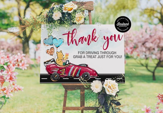 Classic Pooh Bear Drive Through Party Thank You Sign, Winnie The Pooh Editable Sign For A Social Distancing Baby Shower or Birthday Il_570xn