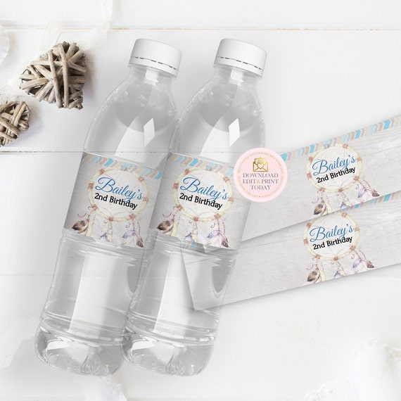 Dreamcatcher Water Bottle Labels, Water Bottle Wrapper, Dream Catcher, Printable Label, DIY Bottle Label, Printable Bottle Labels, Boho Il_570xn