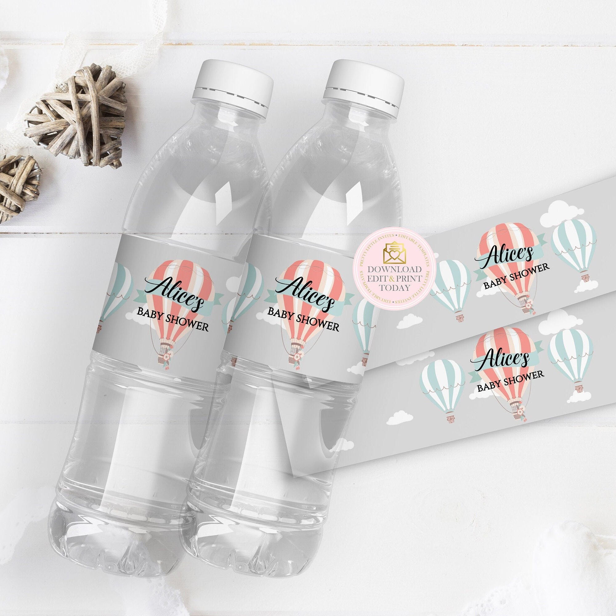 Hot Air Balloon Water Bottle Labels up up and Away Printable Etsy