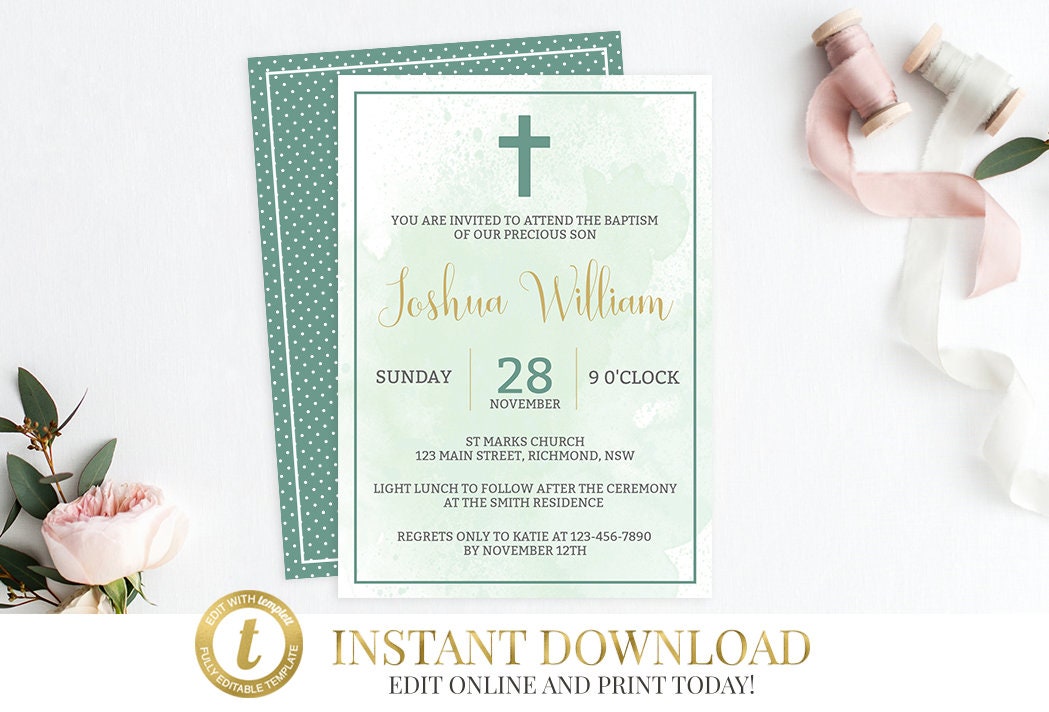 baptism invitation christening invite watercolor baptism invite