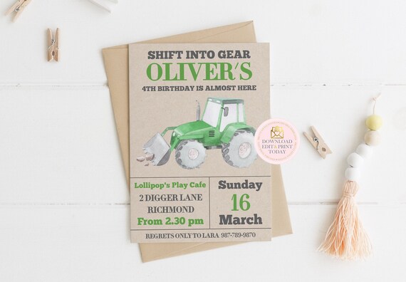 Green Tractor Invitation, Tractor Birthday, Tractor Party, Farm Invitation, Tractor Invite, Farm Birthday, Birthday Invitation, Printable Il_570xn