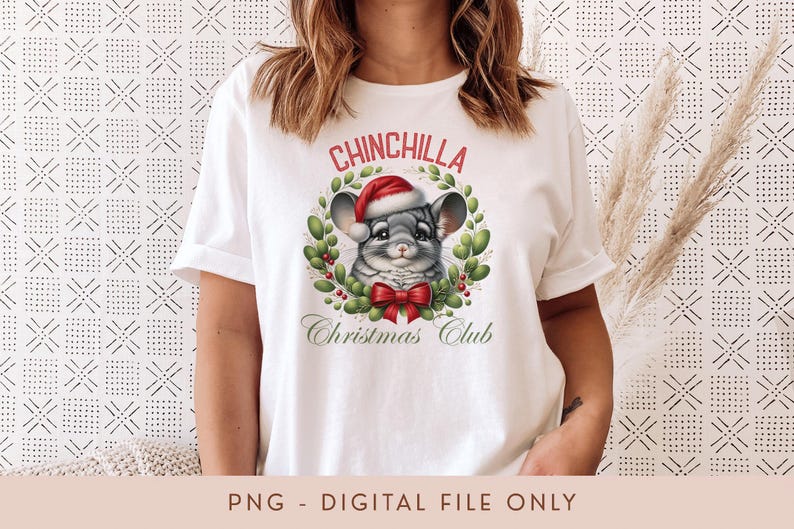 Chinchilla Sublimation PNG, Cute Rodent Christmas Club Image, Santa Hat
