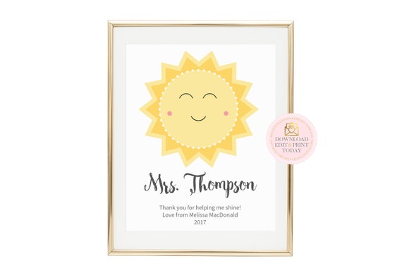 Teacher Appreciation Printable, Thanks For Helping Me Shine, Thank You Teacher, End of Year Gift, INSTANT DOWNLOAD, Teacher Gift, Editable Il_570xn