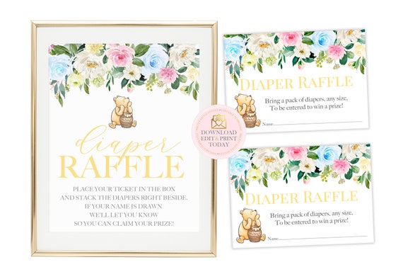 Winnie The Pooh Diaper Raffle Game Sign/Ticket Classic Pooh Bear Gender Neutral Baby Raffle Tickets Storybook Diaper Game Printable Template Il_570xn