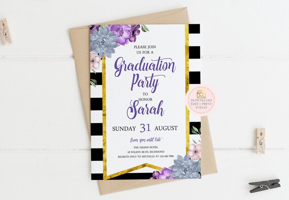 Graduation Party Invitation Graduation Party Invite Purple and Gold Printable Invitation High School Graduation College Graduation Class Of Il_570xn