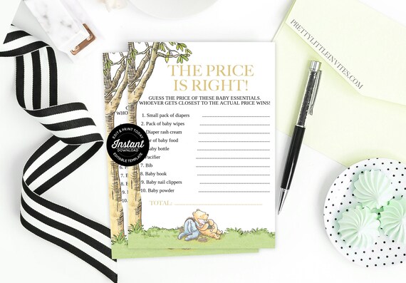 Printable Winnie Pooh Price Is Right Game Template For A Gender Neutral or Couples Shower, Fun Classic Pooh Bear Icebreaker Activity Il_570xn