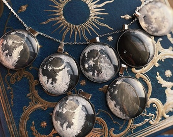 Hand Painted Moon Phase Pendant Necklace