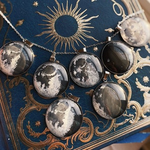 Hand Painted Moon Phase Pendant Necklace